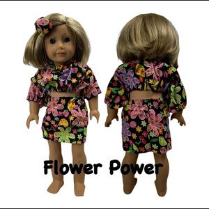 18” Doll Clothes- Crop Top, Skirt, PLUS a Matching Scrunchie For Doll and You